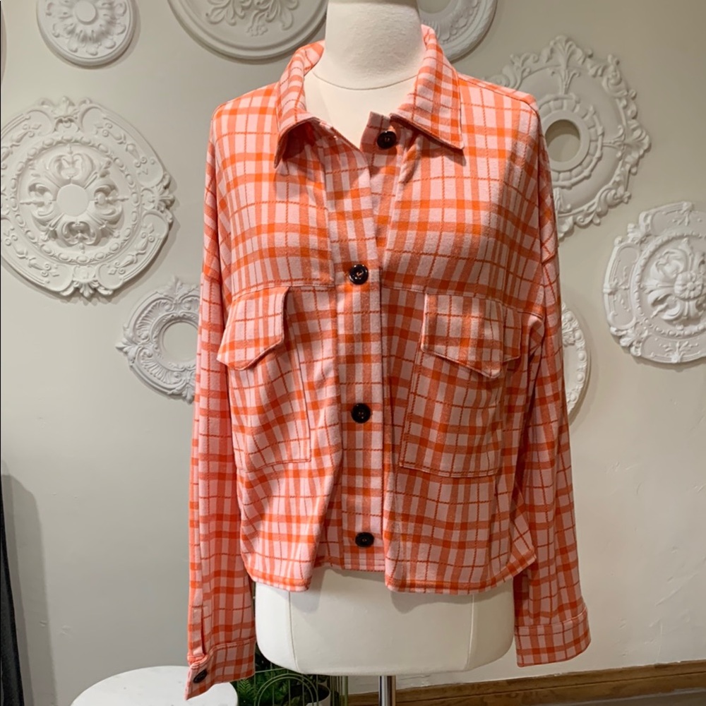 Orange Plaid Button-Up Shirt